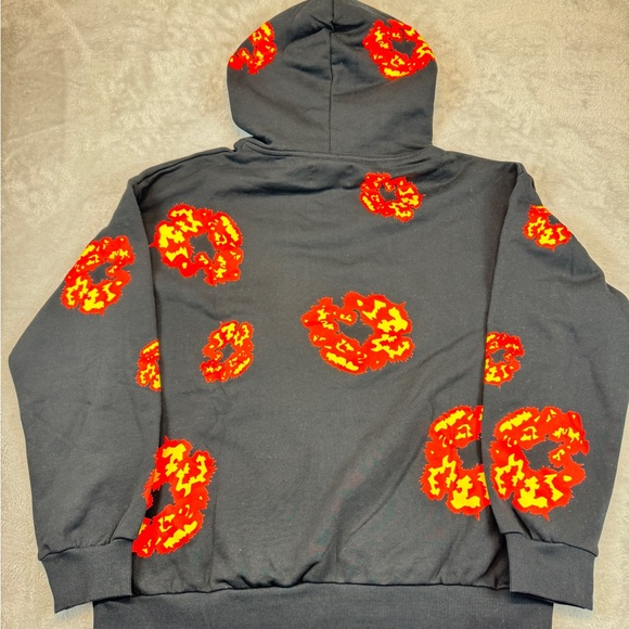 Denim Tear Black Hoodie with Red and Orange Fire Pattern - Picture 4 of 9